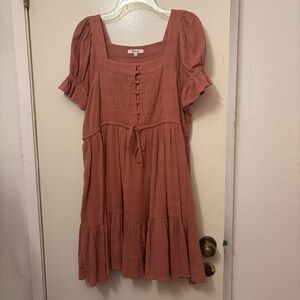 Madewell Terracotta Midi Dress with Ruffle Sleeves